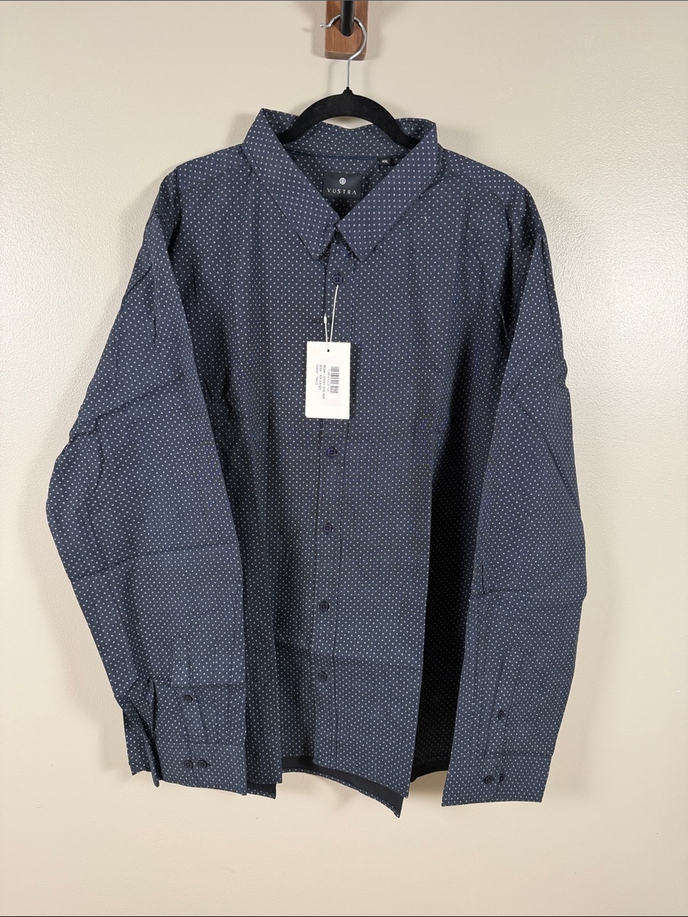 Vustra Navy Dot-Print Long-Sleeve Dress Shirt